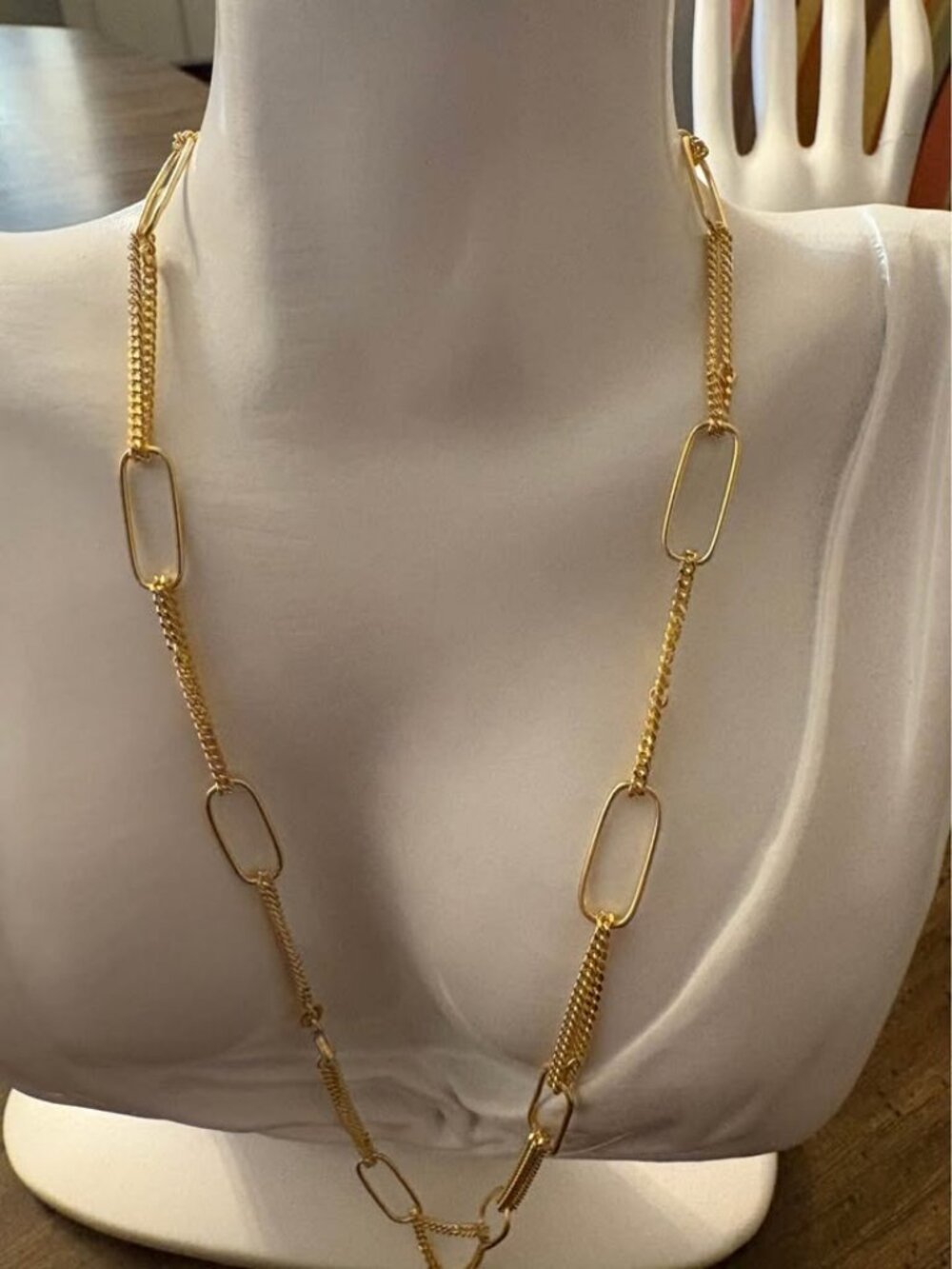 Gold Curb and Paperclip Chain Sterling Silver Necklace, 20 inches, 12.2 grams